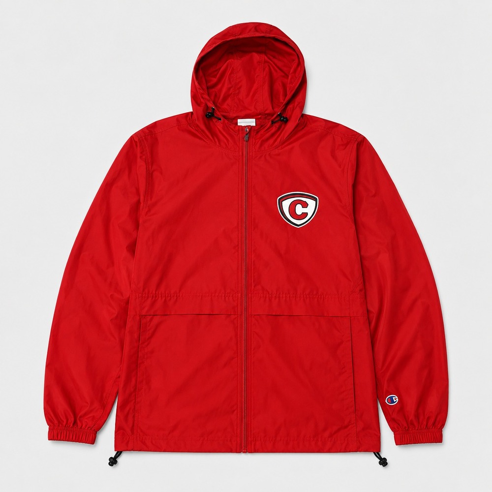Champion Carthage College Jacket Mens L Red Hooded Windbreaker Full Zip